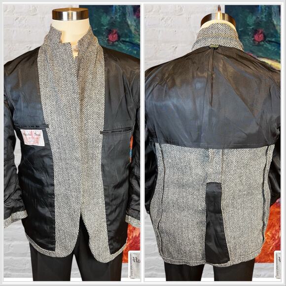 Vintage Harris Tweed 40S Black Handwoven Scottish Wool Unstructured Sport Coat - Picture 7 of 13